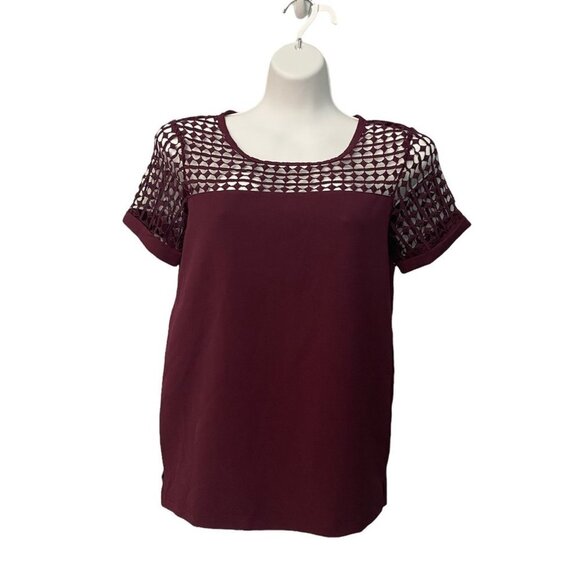 Moral Fiber Tops - Women's Moral Fiber Burgundy Lace Crochet Zipper Back Blouse